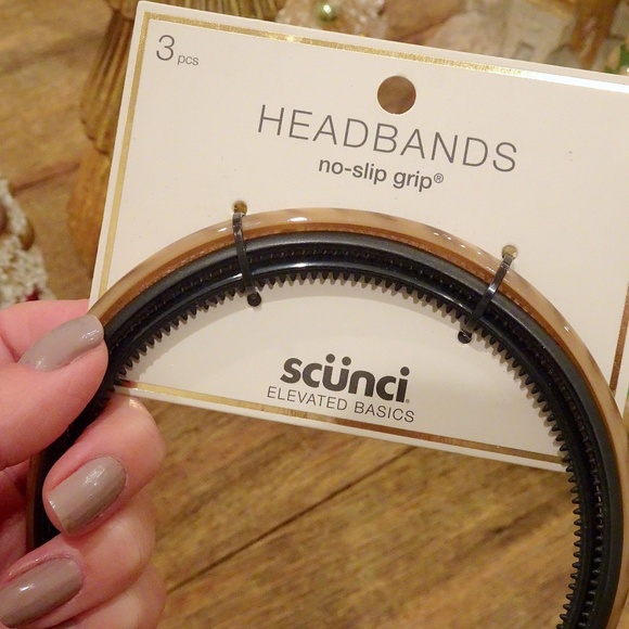 Brand New Scünci Thin Plastic Headbands No-Slip Grip Black & Brown/Tan Set of 3 - Picture 4 of 4